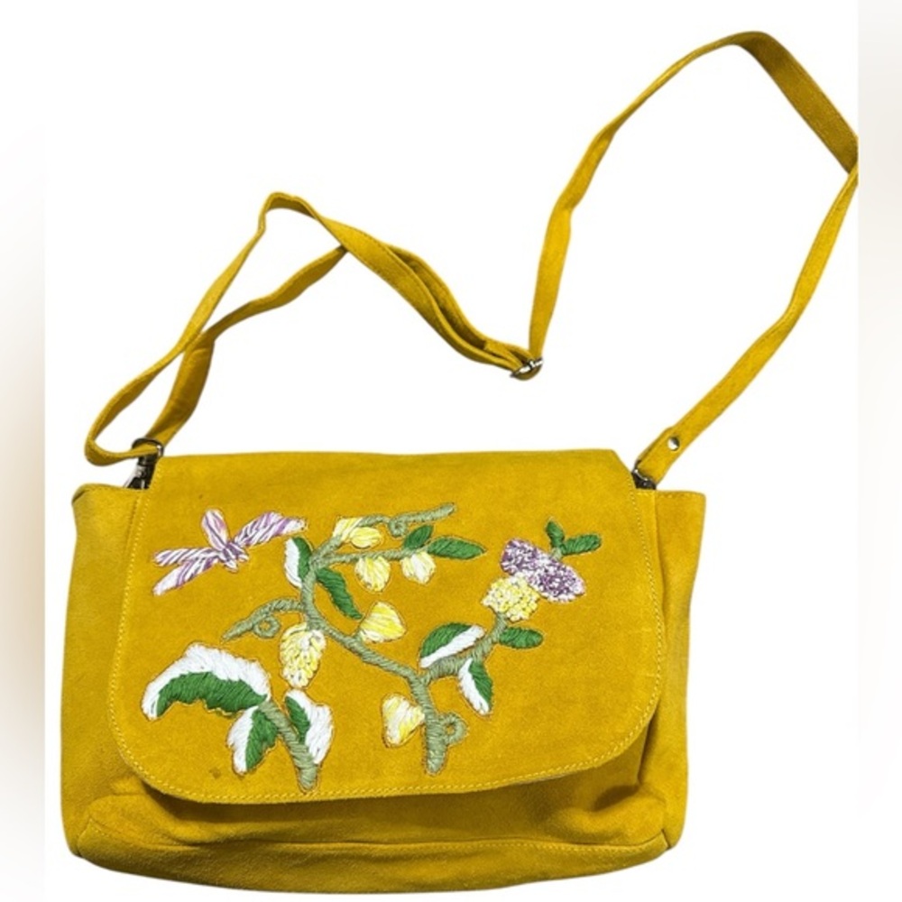 Embroidered Leather Crossbody Bag By Raj New With Tags